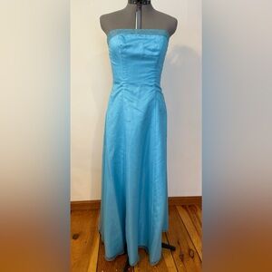 Strapless light blue dress with beads and sequins. Size 14.